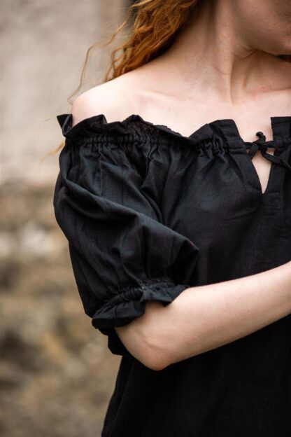 Blusa medieval de manga corta "Verena" - Negro - Imagen 4
