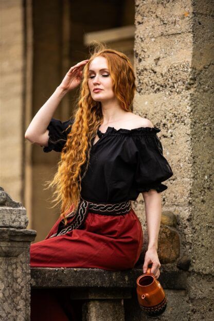 Blusa medieval de manga corta "Verena" - Negro